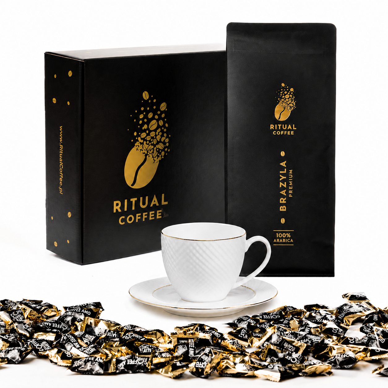 Brazylia 1kg biała filiżanka premium kawa Brazylia 1kg zestaw prezentowy